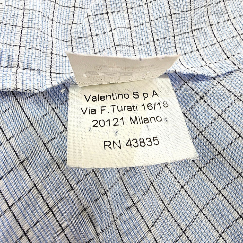 Quiet Luxury Valentino Roma Dress Shirt Men 17.5 Blue Check Italian - Picture 10 of 14